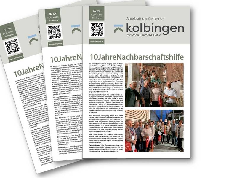 Drei Amtsblätter der Gemeinde Kolbingen als Fächer